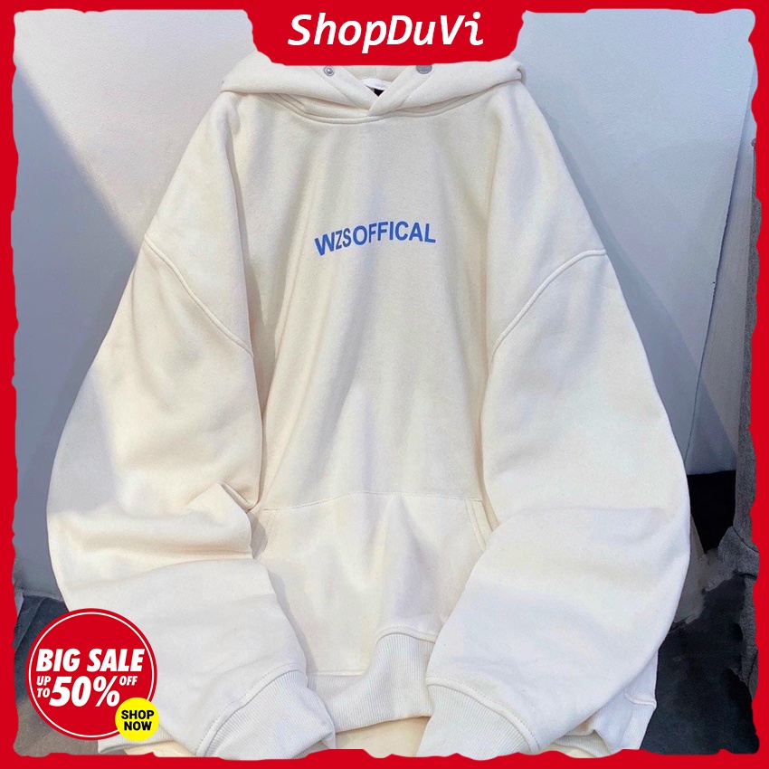 Áo Hoddie Nam Nữ Chất Nỉ Bông 2 Lớp Mền Mịn In Chữ WZS 2 Màu Trắng Đen