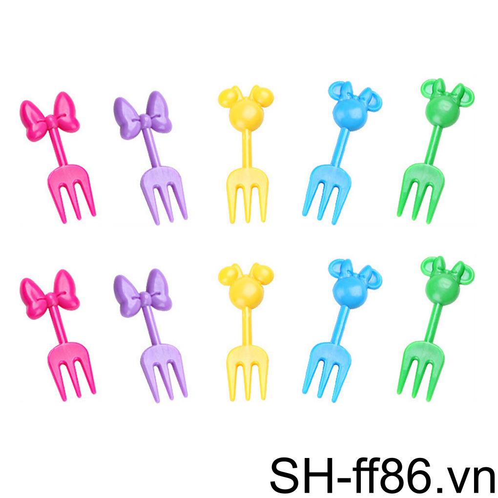 Gói 10 Nĩa Ăn Trái Cây Tráng Miệng Mini Bằng Nhựa Tái Sử Dụng Được Dành Cho Trẻ Mẫu Giáo ff86
