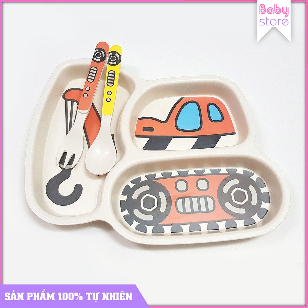Combo Bát Ăn Baby Store| Combo Khay Ăn Dặm Chất Liệu BamBoo Hình Xe Cẩu 001