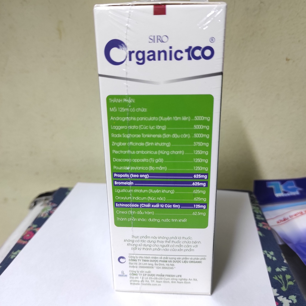 Siro ho Organic 100 với thành phần Xuyên tâm liên 125ml