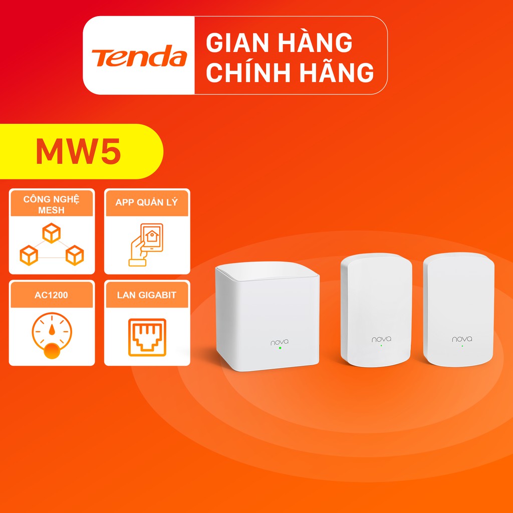 Tenda Hệ thống Wifi Nova Mesh cho gia đình MW5 Chuẩn AC 1200Mbps 3 pack