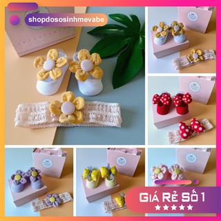 Set 1 Đôi tất vớ và 1 băng đô kèm hộp quà cho bé gái 0-5 tháng tuổi (cho chọn mẫu)