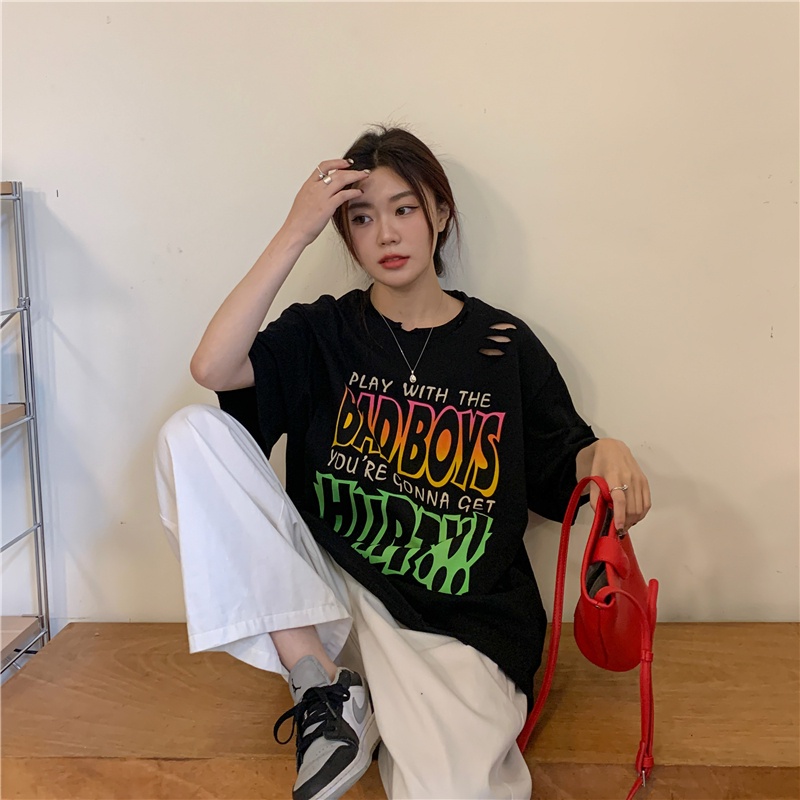 SUXI Áo Thun Tay Ngắn Dáng Rộng In Chữ Thời Trang Mùa Hè Dễ Phối Đồ Cho Nữ