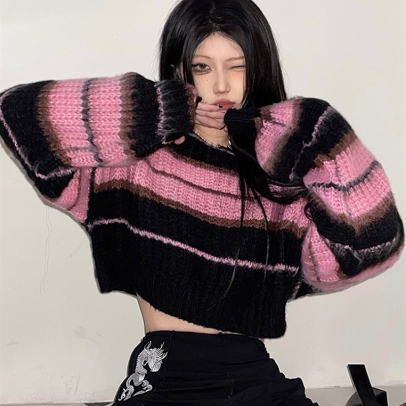 Áo Sweater Tay Dài Trễ Vai Hoạ Tiết Kẻ Sọc Thời Trang Mùa Thu Cho Phái Nữ