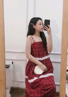 đầm kẻ phối ren hot hit
