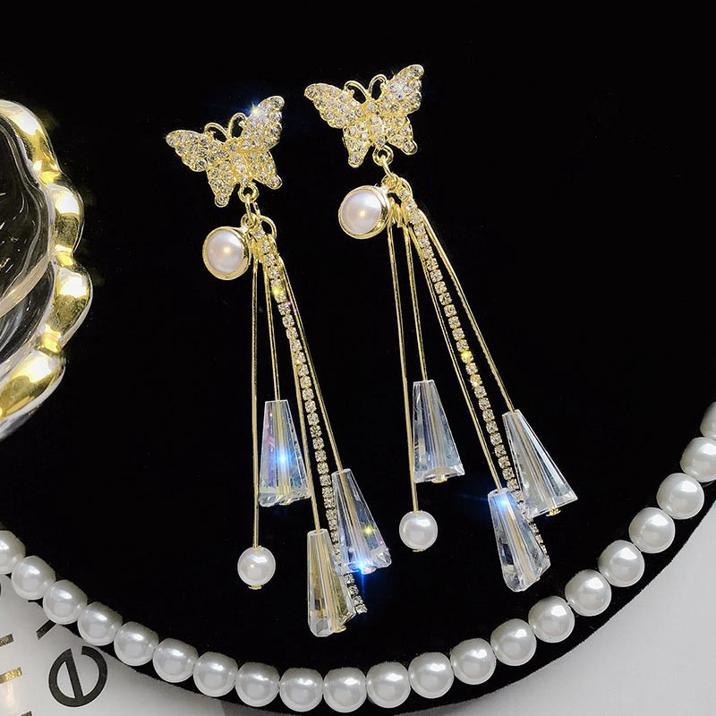 Bông tai mặt hình bướm đính đá lấp lánh thời trang dành cho nữ