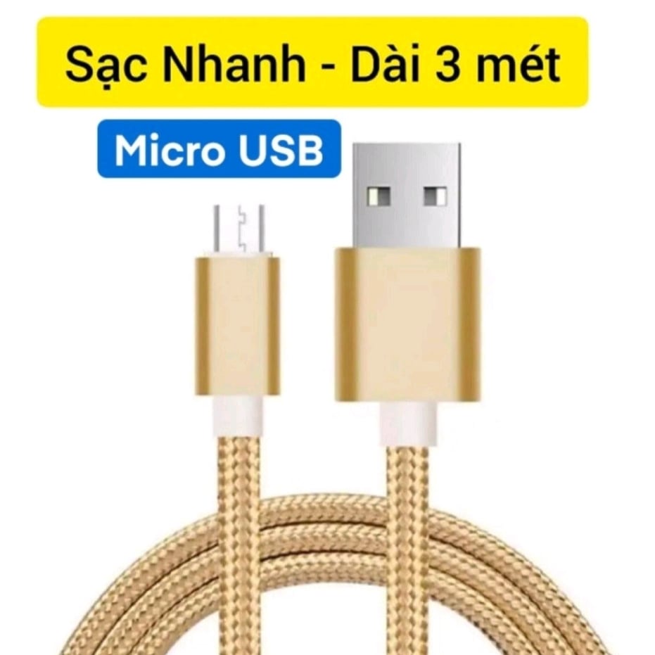 [Giảm Giá] Dây Sạc samsung, Cổng sạc Micro USB  Dây cáp sạc Android, Dài 3M Bọc Dù chống đứt