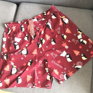 Quần ngủ nam, chất liệu Lụa, hoạ tiết hoạt hình chim cánh cụt, đồ mặc nhà Chim cánh cụt đỏ đậm, quần ngủ Tralavin