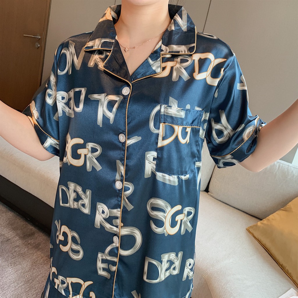 Bộ pijama Bigbang Luxury mặc nhà cộc tay - Đồ ngủ mặc nhà nam nữ cặp đôi chất liệu phi bóng