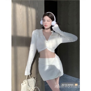 Design sense POLO knitted top sexy slim skirt RGDN