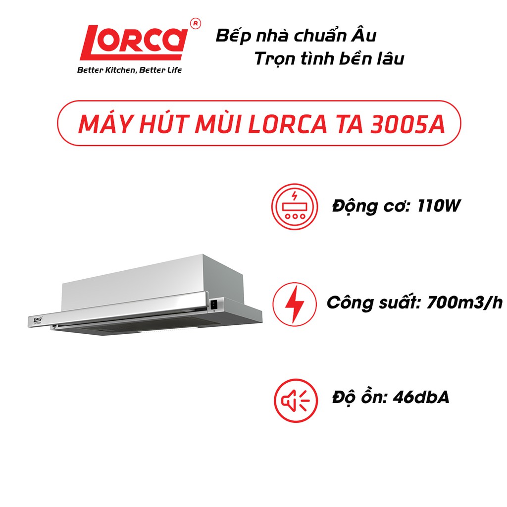 [Mã ELHADEV giảm 4% đơn 300K] Máy hút mùi Lorca TA 3005P -70cm âm tủ bản hành 3 năm