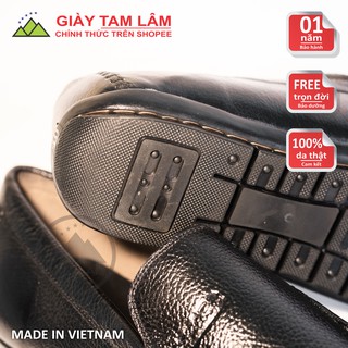 Giày lười da bò sần màu đen DS02