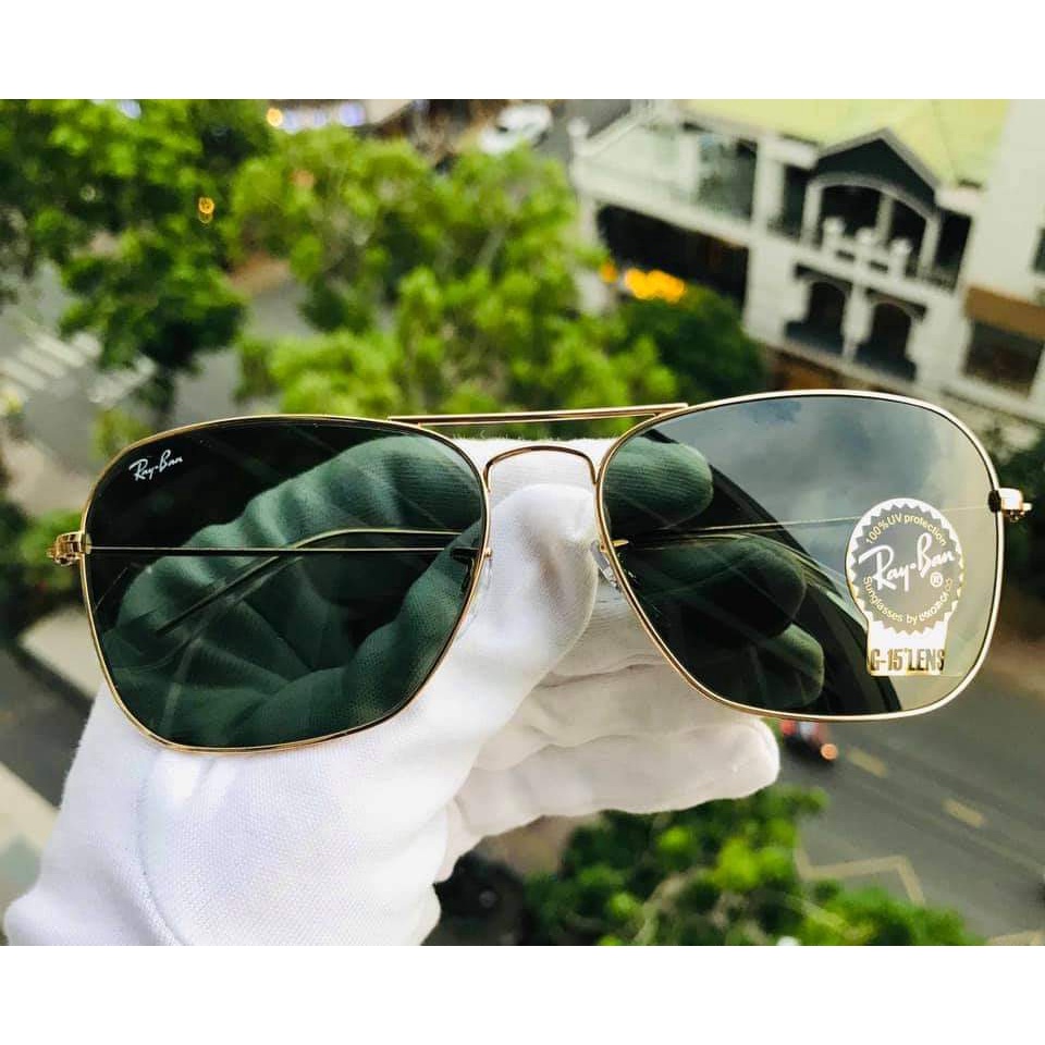 Kính mát chính hãng Rayban Caravan RB3136 001 55 và RB3136 001 58 mắt vuông màu mắt green lense classic