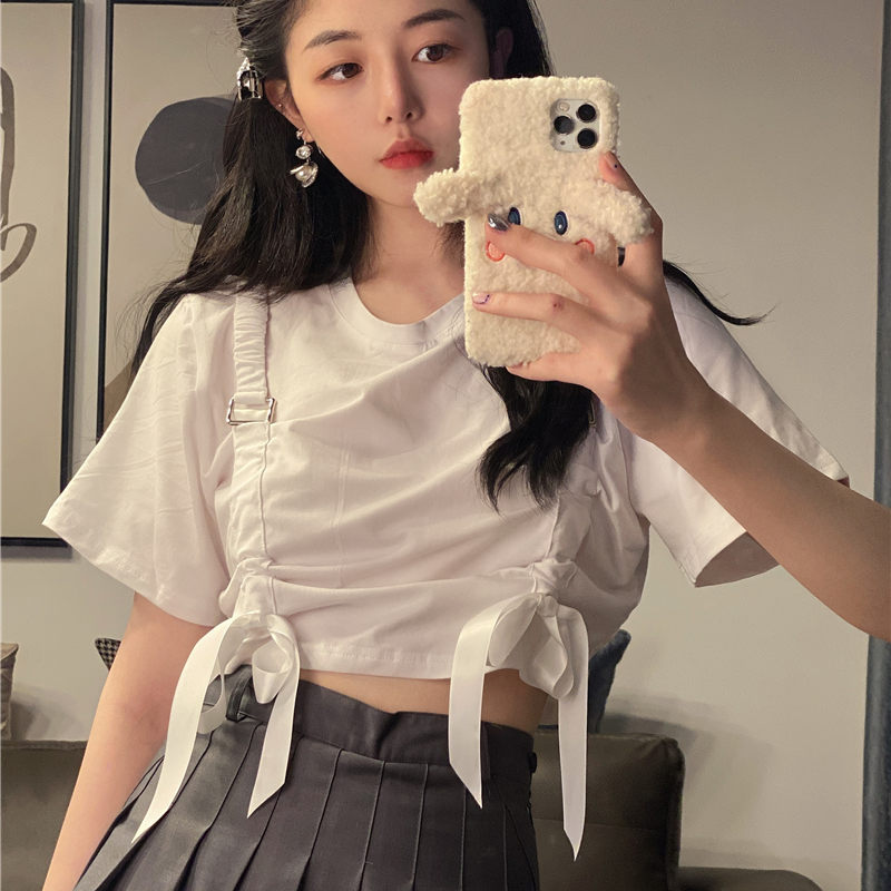 Áo Thun Ngắn Tay Phối Nơ Xinh Xắn Dành Cho Nữ