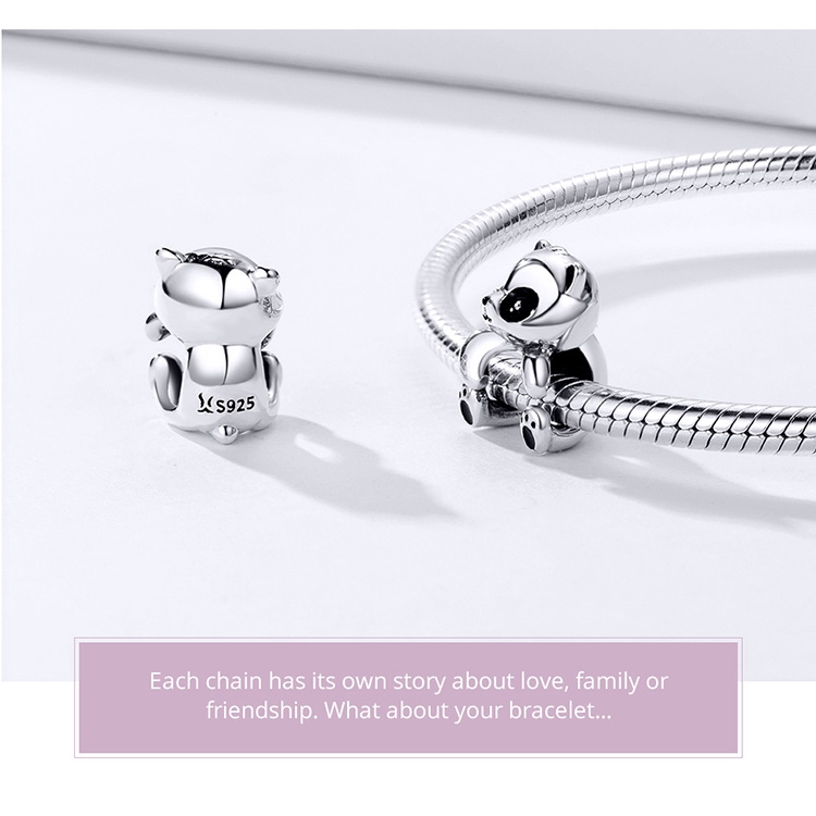 BAMOER Vòng Tay Chuỗi Hạt Kim Loại bạc 925 Mặt Hình Động Vật Dễ Thương BSC093
