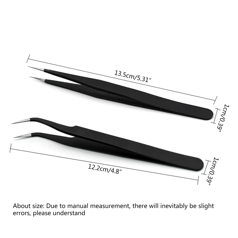 Set 2 Nhíp Gắp Lông Mi / Lông Mày Đầu Cong / Thẳng Độ Chính Xác Cao