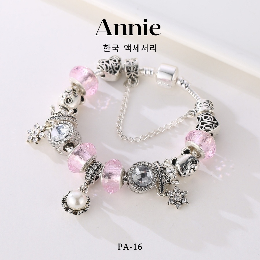 Vòng tay đá pha lê hồng phối ngọc trai nhân tạo hiện đại nữ tính ANNIE - PA-16