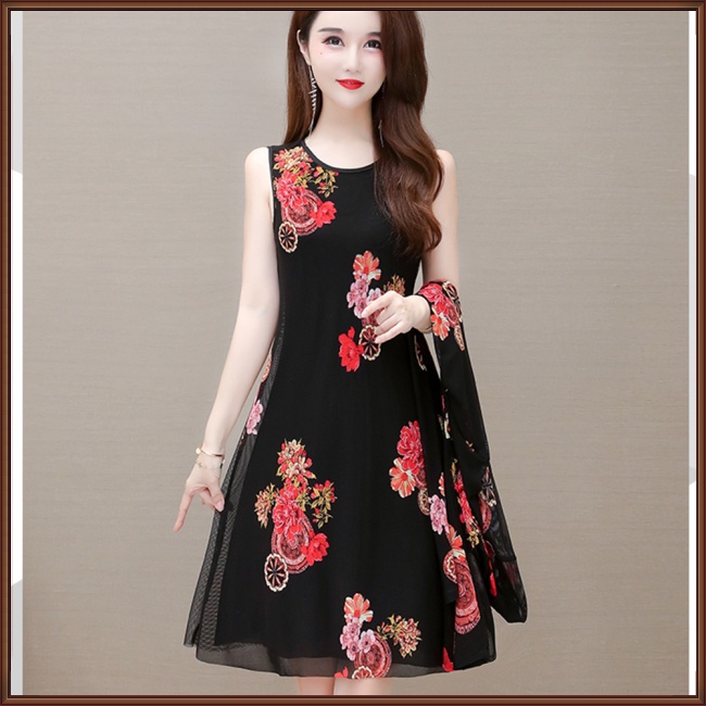 Bộ Đầm 2 Món Không Tay Cổ Tròn + Áo Khoác Cardigan Chống Nắng Thời Trang Mùa Hè Cho Nữ