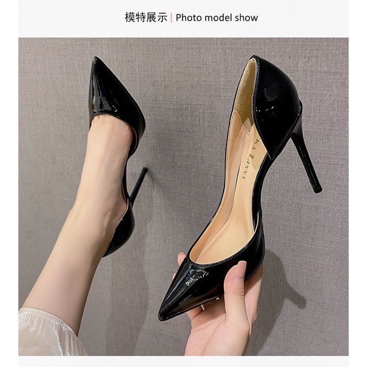 Giày cao gót hở eo phong cách,giày búp bê nữ gót nhọn cao 9cm, giày sục bít hậu khoét eo