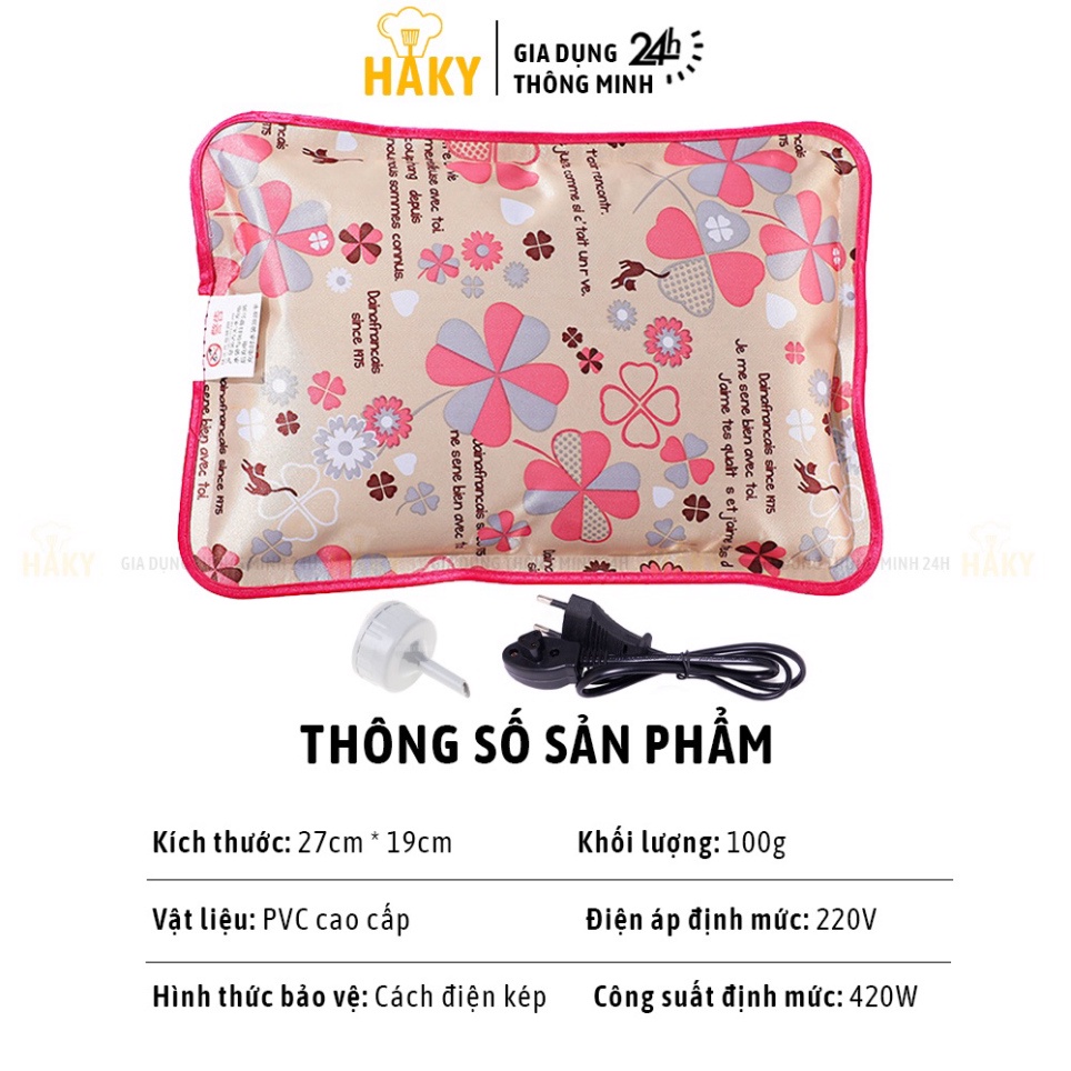 Túi chườm nóng sạc điện tự ngắt an toàn HAKY013, túi sưởi hình hoa giảm ê buốt, đau nhức chân tay, giảm đau bụng kinh