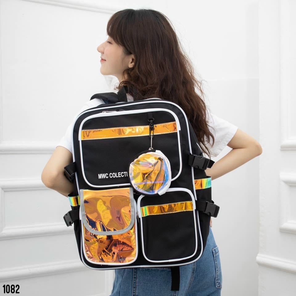 Balo trong suốt nam nữ đi học phối dạ quang bảy màu HOLO