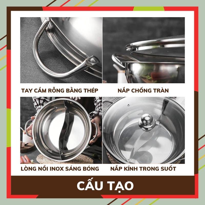 Nồi lẩu 2 ngăn BEHOME Nồi nấu lẩu inox  - Nồi 2 dùng được Bếp Từ Làm Nóng Cực Nhanh Đa Năng