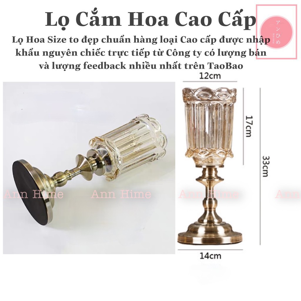 Bình Hoa Lọ Cắm Hoa Thủy Tinh Cao Cấp Đế Đồng Châu Âu