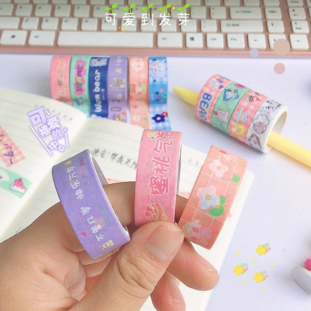 Washi tape cute dán trang trí họa tiết hoạt hình dễ thương