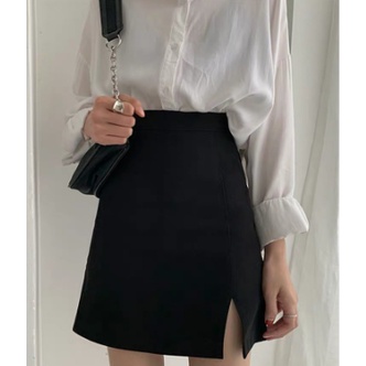 Váy Chữ A Ngắn Lưng Cao Xẻ Tà Madela 2 Lớp Dày Dặn Văn Phòng Công Sở, Chân Váy Xẻ Tà Kiểu Chữ A Có Quần Trong Chống Lộ