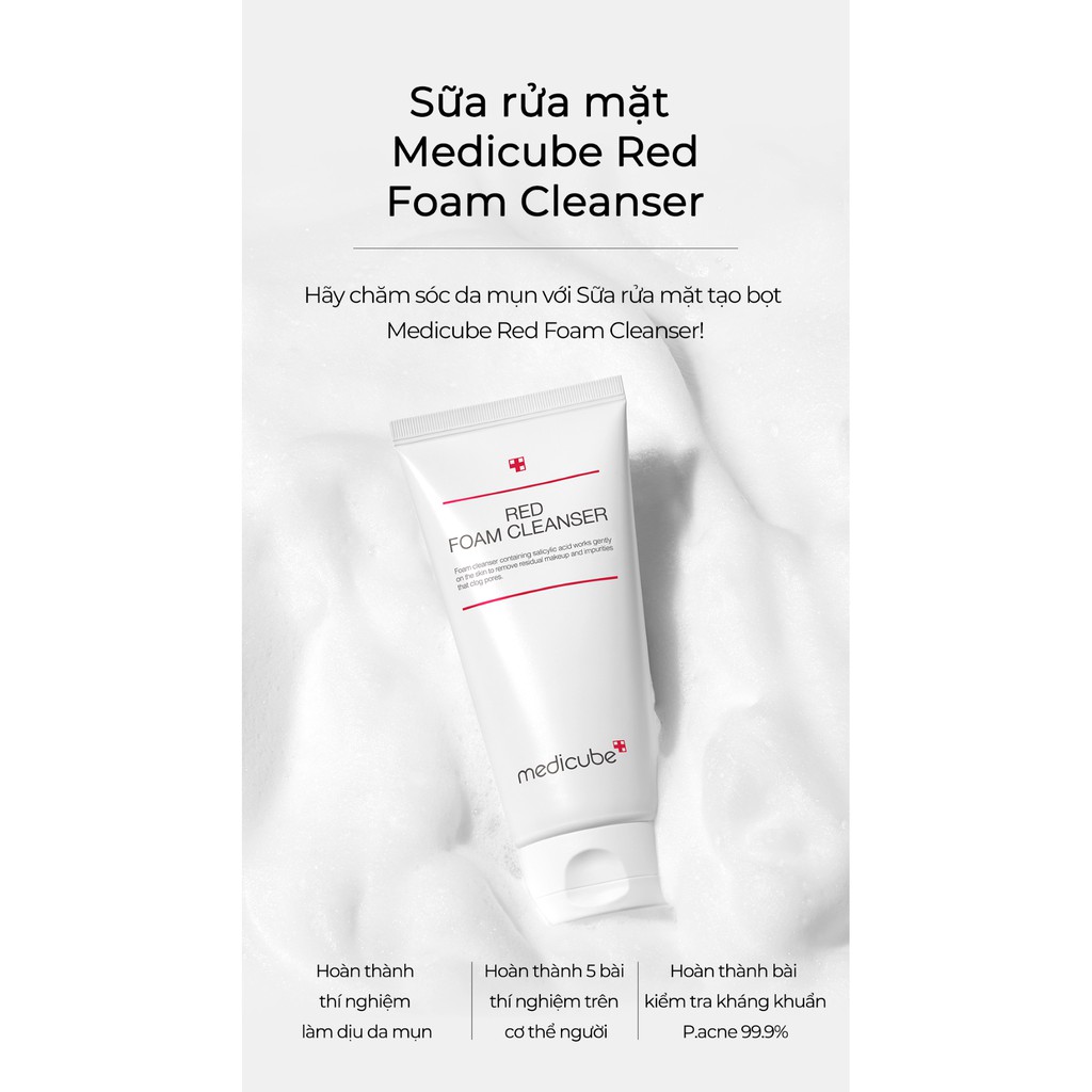 Sửa rửa mặt cho da mụn Medicube Red Foam Cleanser 120ml