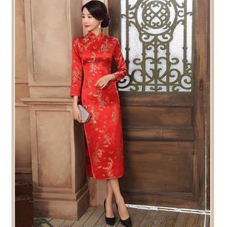 ĐẦM SƯỜN XÁM CỔ TÀU TAY DÀI MẪU TẾT SANG TRỌNG CÓ SIZE LỚN XXL - HÀNG NHẬP KHẨU