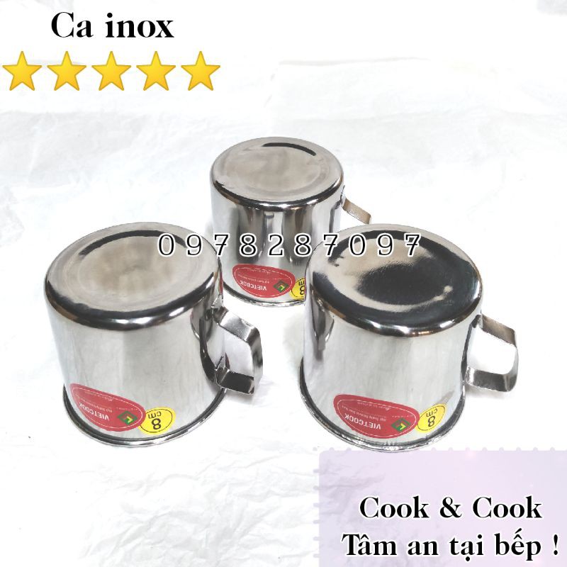 Ca inox Vietcook cao cấp 6 cm, 7 cm, 8 cm Ca inox học sinh, trường học tin dùng nhiều năm, Cốc inox 6, 7, 8