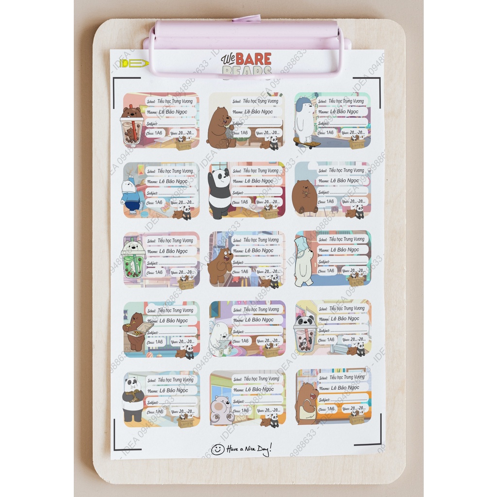 15 Nhãn vở BARE BEAR - in tên riêng