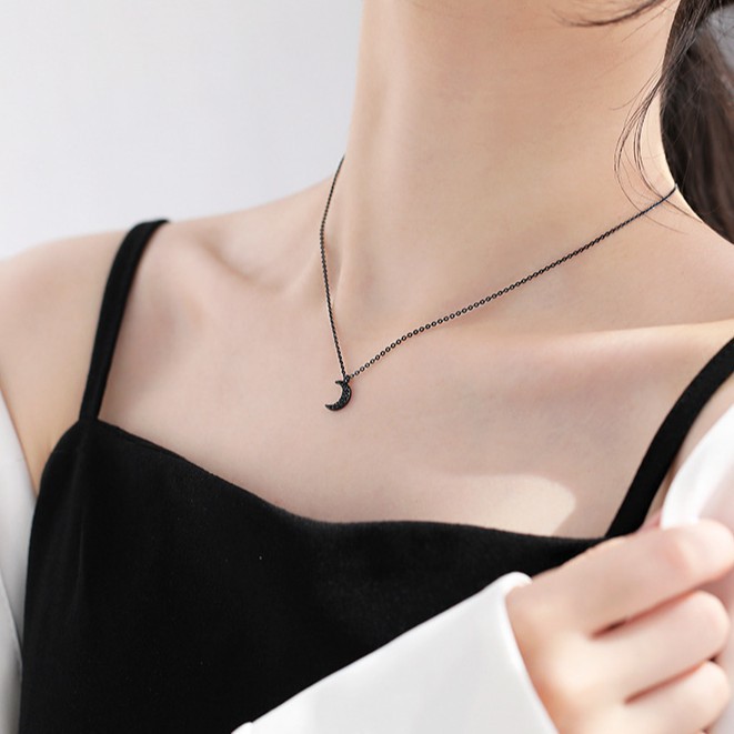 Dây Chuyền Mặt Hình Mặt Trăng Màu Đen Phong Cách Hàn Quốc Đơn Giản B777