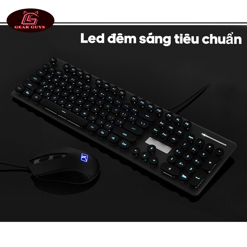 Bộ bàn phím và chuột N518 màu hồng phấn màu xanh biển cao cấp có đèn LED sáng thiết kế phím tròn nổi bật