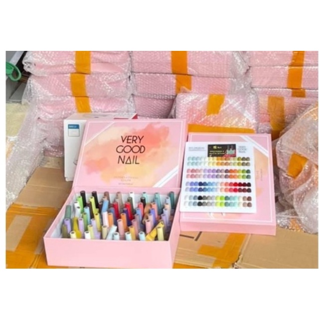 Set sơn Verygood nail 60 hộp hồng màu tặng kèm base top và bảng màu chất đặc mướt