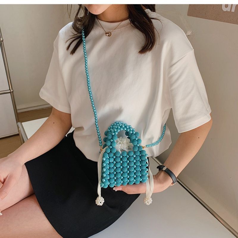 Túi xách tay, đeo chéo kết hạt cườm ngọc trai sắc màu tươi xinh