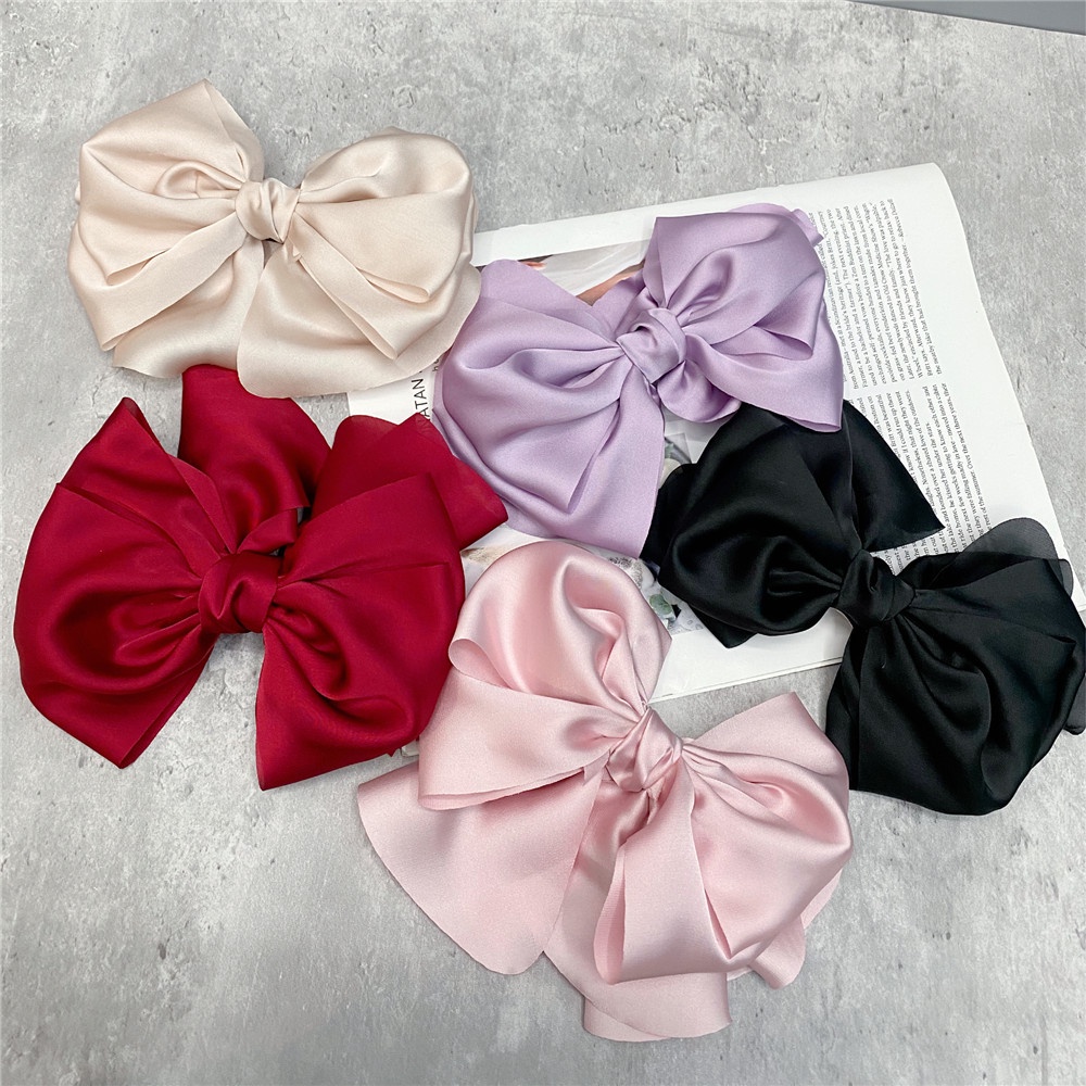 Kẹp Tóc Nơ Satin Nhiều Lớp Phong Cách Retro Hàn Quốc Mới