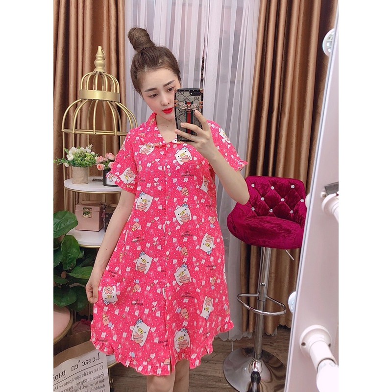 Đầm ngủ, đầm sơ mi chất vải lụa mặc nhà đẹp form 40-58kg