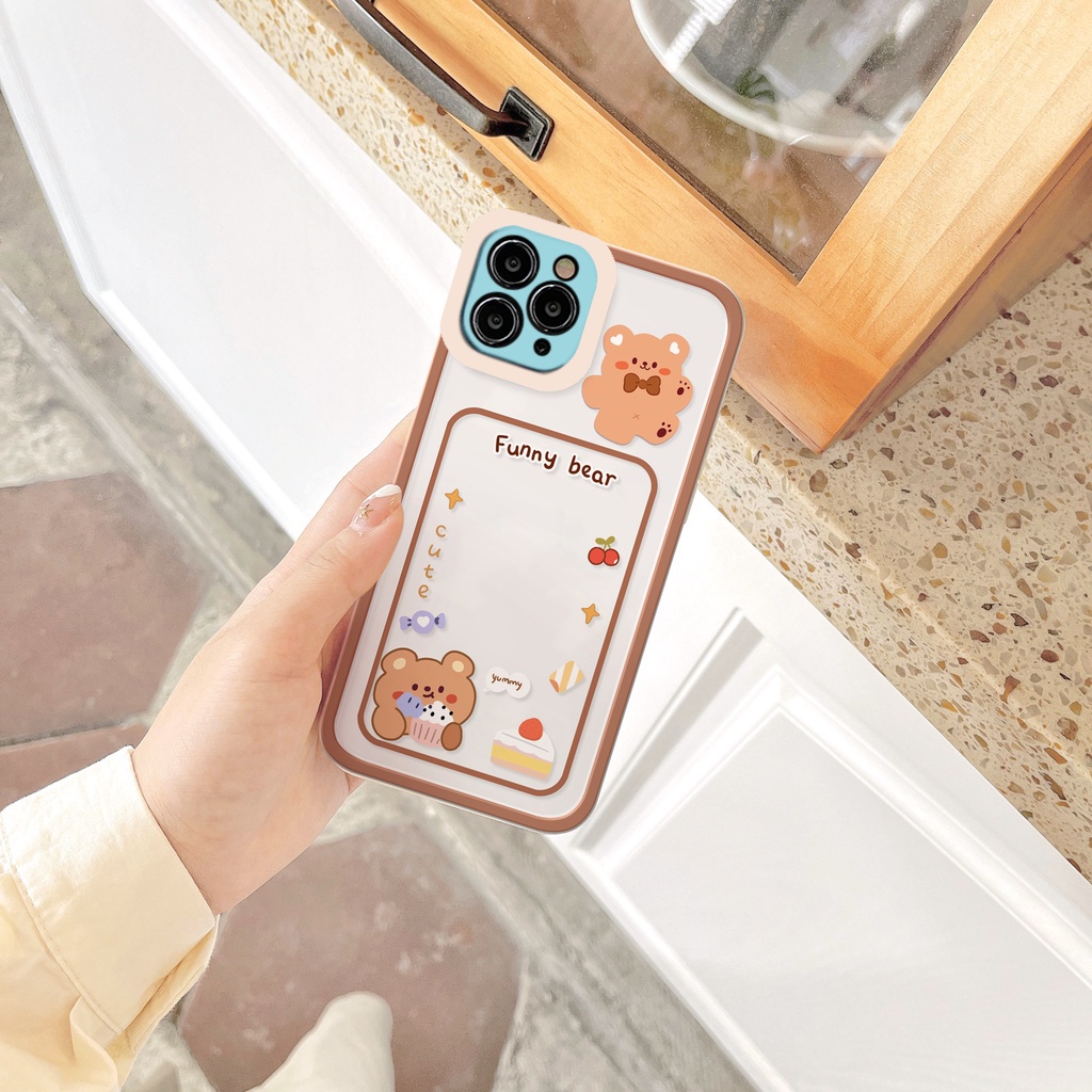 Ốp lưng iphone Bunny Bear cạnh vuông 6/6plus/6s/6splus/7/7plus/8/8plus/x/xr/xs/11/12/13/pro/max/plus/promax