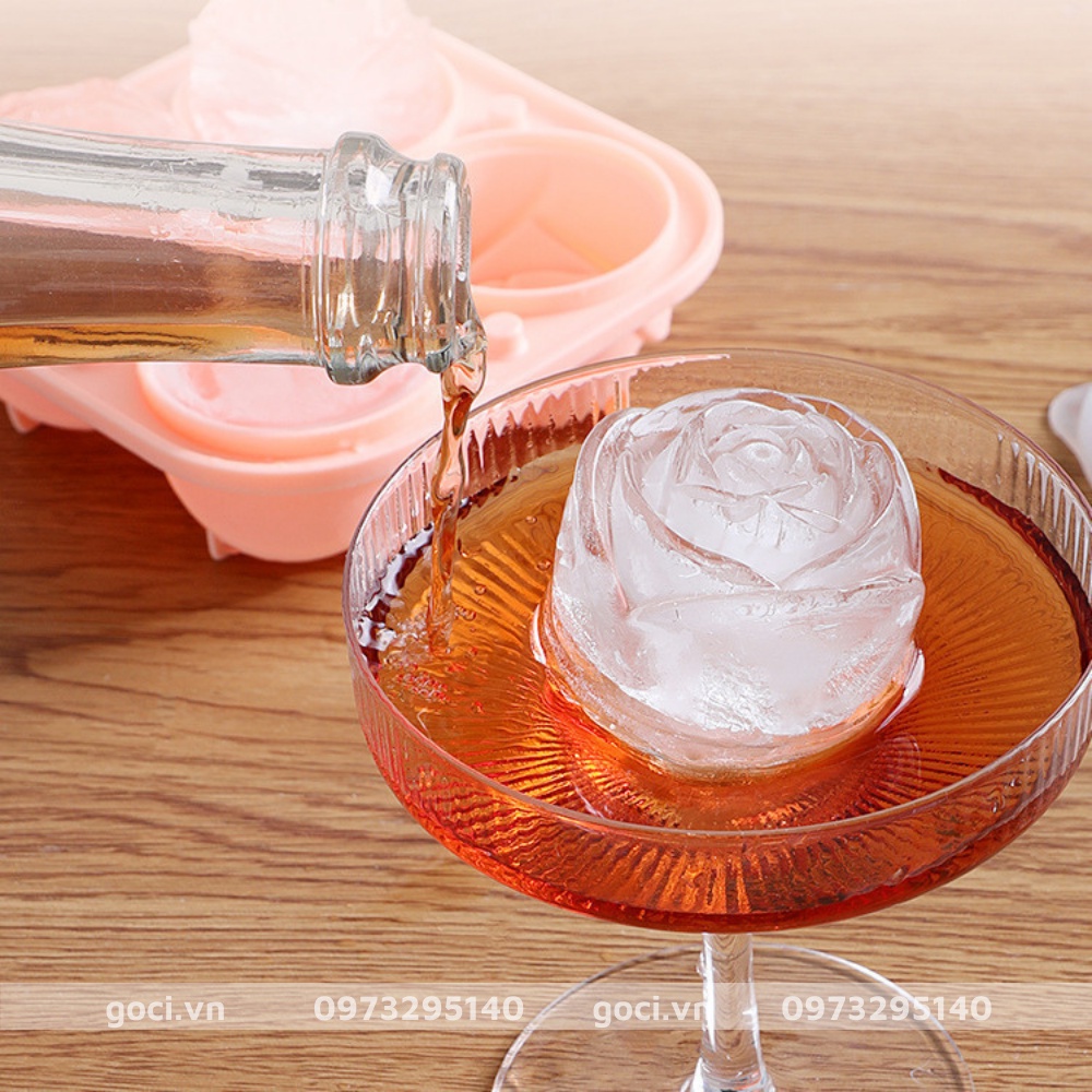 Khay Đá Hoa Hồng silicon có nắp xinh xắn cute khuôn làm thạch trang trí đồ uống 4 Viên