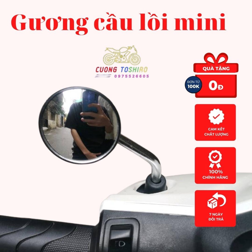 Gương chiếu hậu cầu lồi mini  gắn xe máy lắp cho mọi dòng xe chân 10mm màu xanh đen trắng đỏ trang trí xe