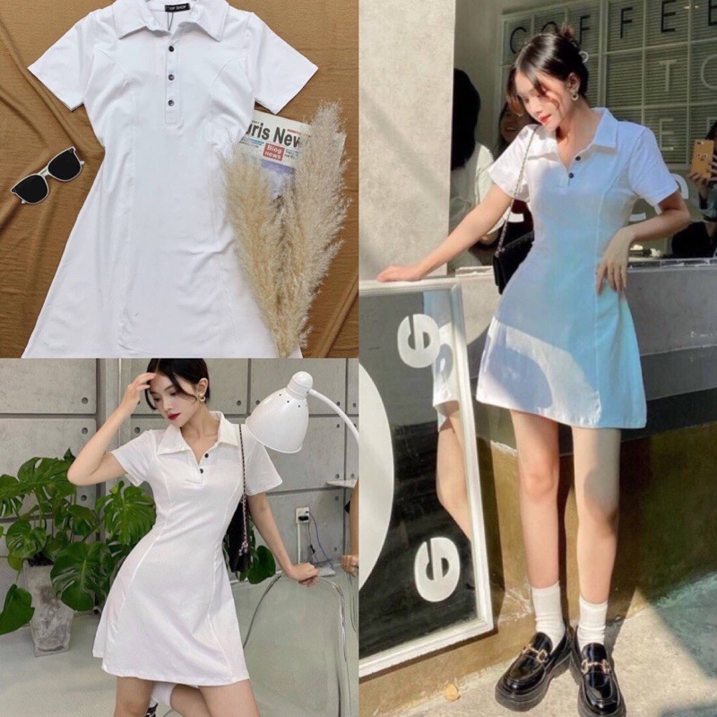 [Hàng Cao Cấp] Đầm xoè trơn dáng A cổ polo viền