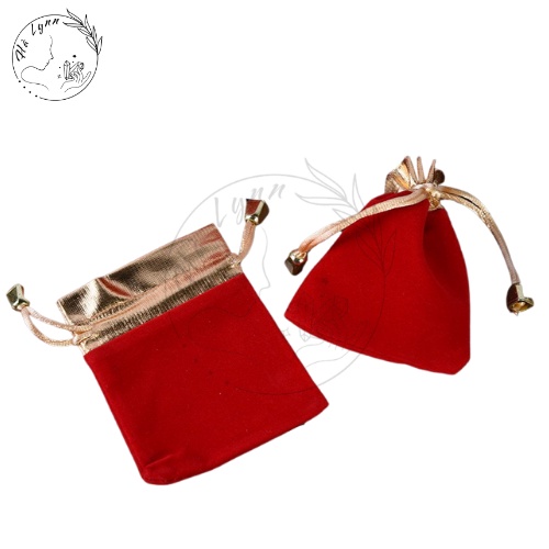Túi vải nhung đỏ mịn dây rút size 5x7cm đựng trang sức, đồ phong thủy, quà tặng