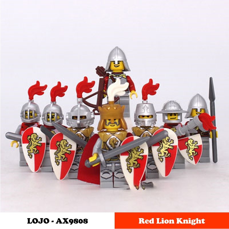 Minifigures LOJO AX-9809 - Lính trung cổ Sư tử đỏ - Minifigures Red Lion Knight