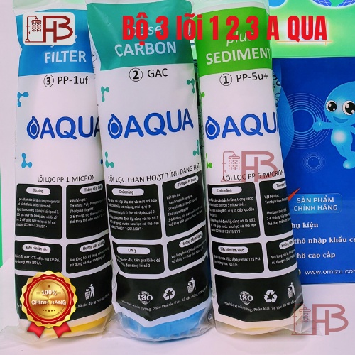 [TRỢ GIÁ] Combo 3 lõi lọc nước AQUA 1-2-3 CHÍNH HÃNG, CAO CẤP dùng cho máy lọc nước RO (có bán rời)