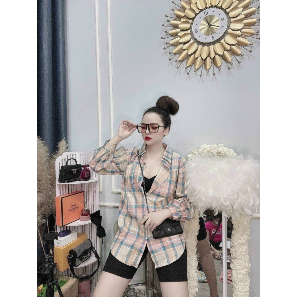 Đồ bộ sơ mi ngố tay dài mặc ở nhà đi dạo phố dễ thương
