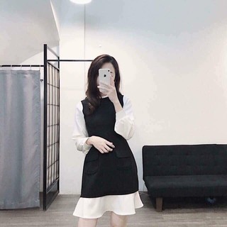 MYC 1266 Váy Bầu Đen Phối Trắng Điệu Đà