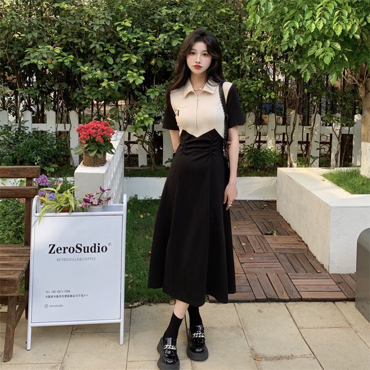 Váy polo dáng xòe khóa ngực bo eo phối màu vintage cực xinh ảnh thật