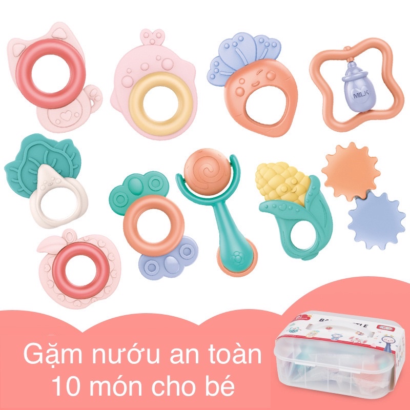 Bộ 10 gặm nướu an toàn cho bé, màu sắc sinh động, hình dáng dễ thương, tiệt trùng nước sôi